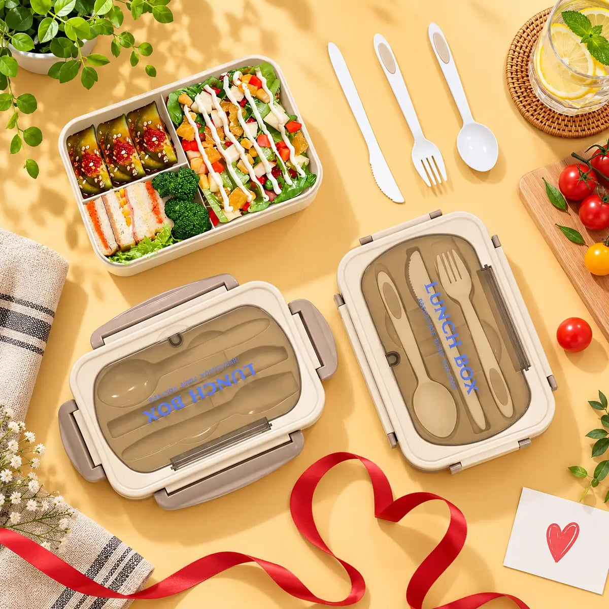 MealMate | Bento Lunch Box with Utensils | 4 Compartments & Leak-Proof Design