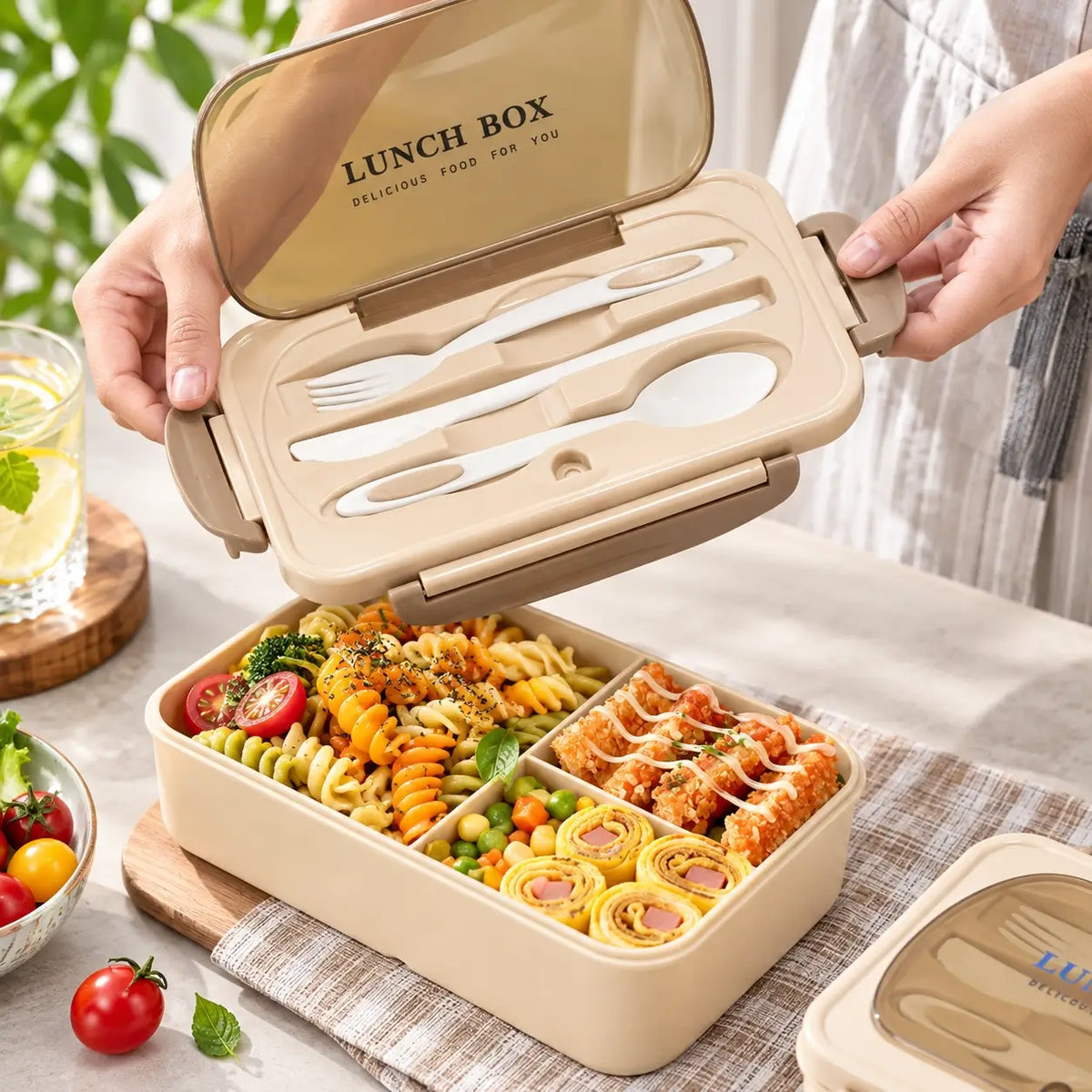MealMate | Bento Lunch Box with Utensils | 4 Compartments & Leak-Proof Design