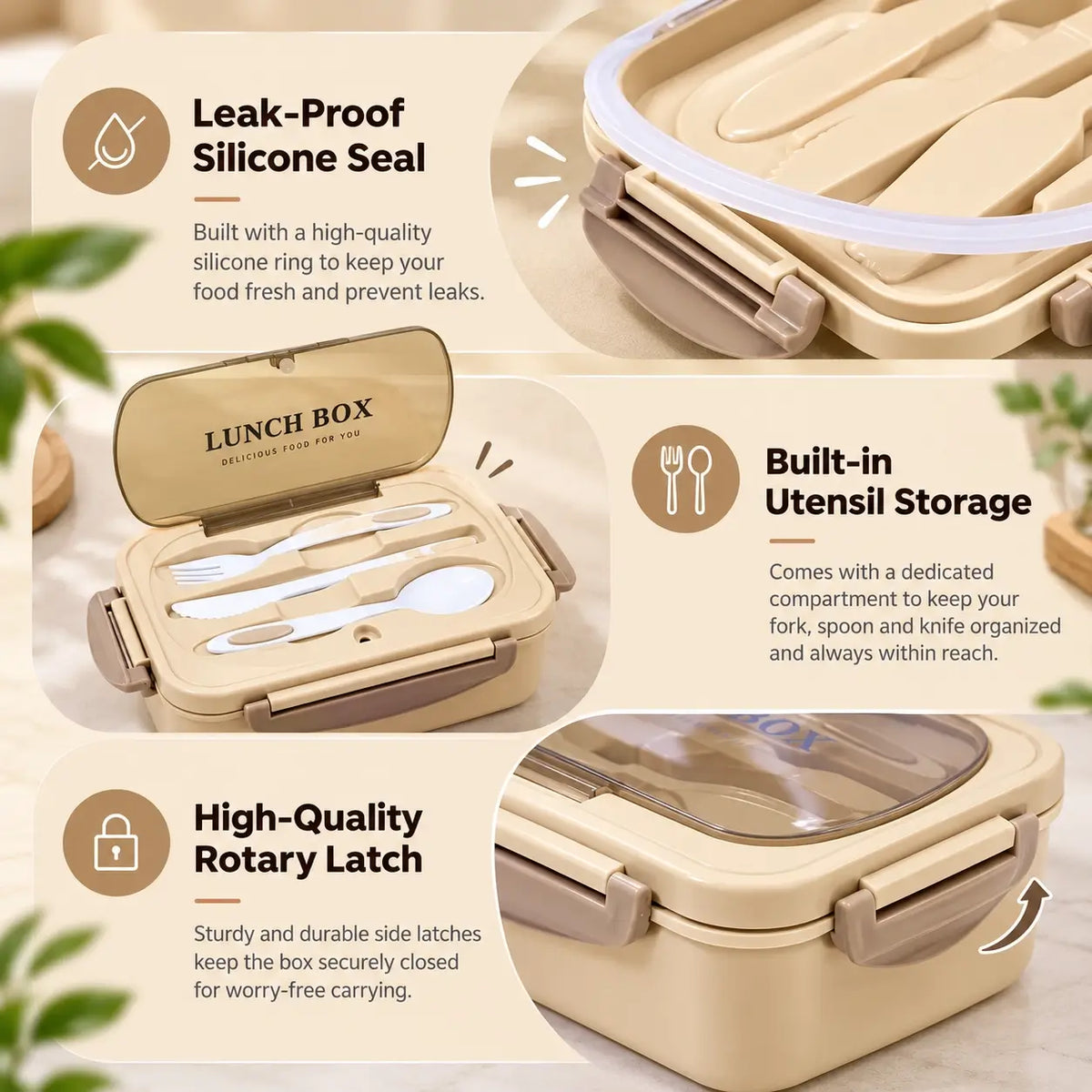 MealMate | Bento Lunch Box with Utensils | 4 Compartments & Leak-Proof Design