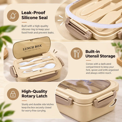 MealMate | Bento Lunch Box with Utensils | 4 Compartments & Leak-Proof Design
