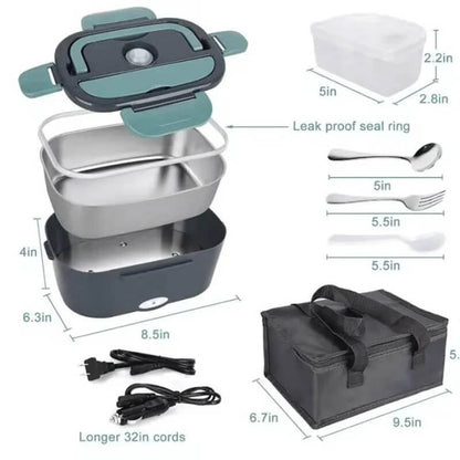 Electric Lunch Box Portable Heated Food Container Stainless Steel