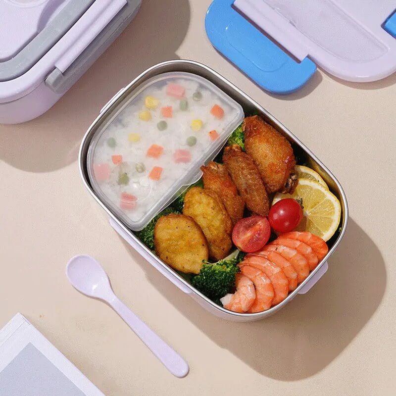 Electric Lunch Box Portable Heated Food Container Stainless Steel