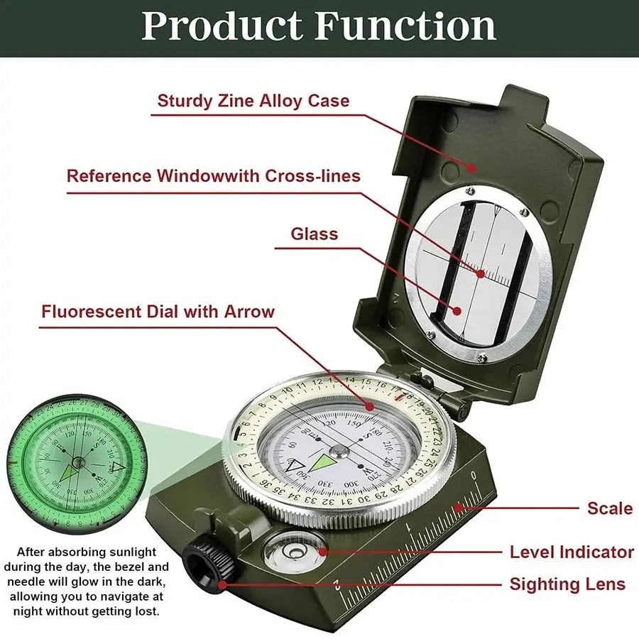 Lensatic Compass Outdoor Navigation Portable Hiking Tool