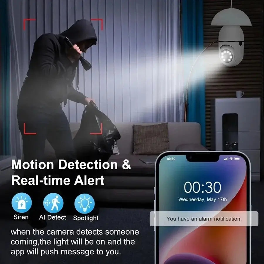 Wireless Security Camera Lightbulb Indoor Outdoor Use
