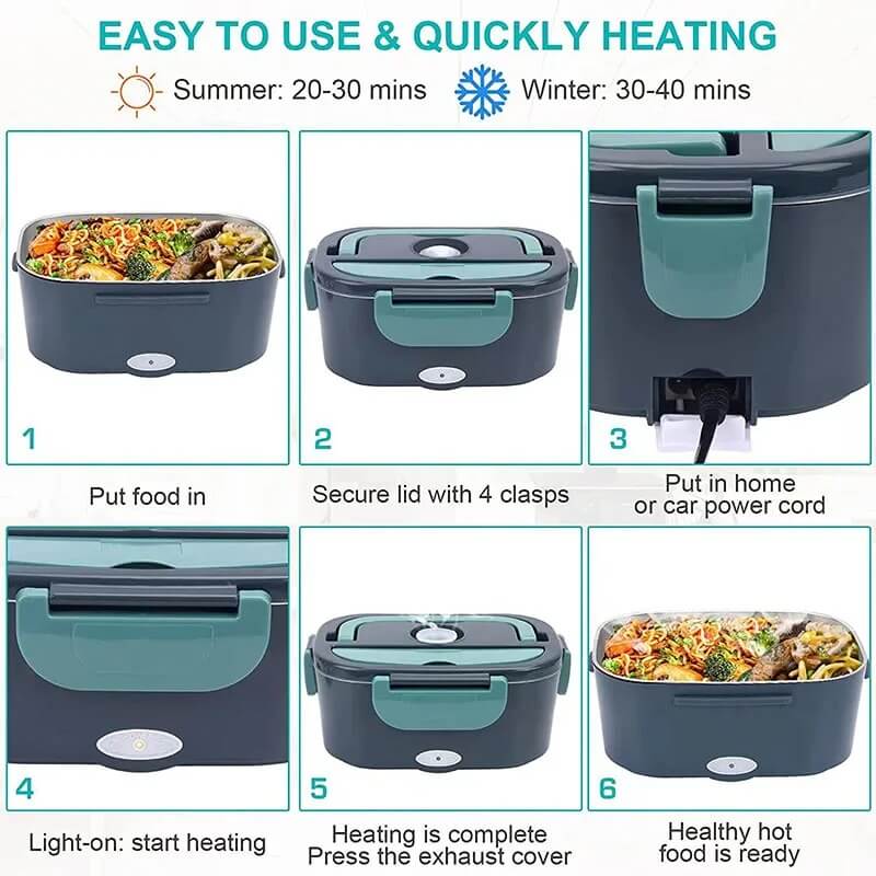 Electric Lunch Box Portable Heated Food Container Stainless Steel