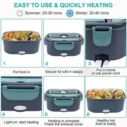 Electric Lunch Box Portable Heated Food Container Stainless Steel
