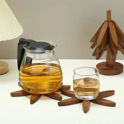 Kitchen Trivet Wooden Heat Resistant Folding Tree Design Set