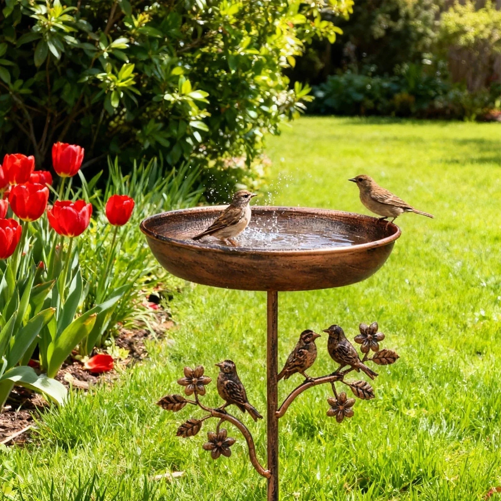 Metal Bird Bath Garden Decor Decorative Stand Garden - Image 1