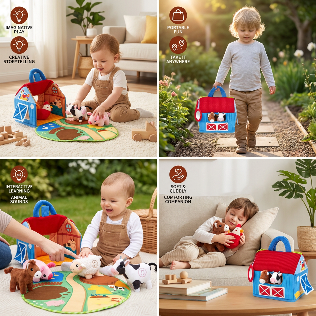 Plush Animal Toys Farm Playset Interactive Learning Fun