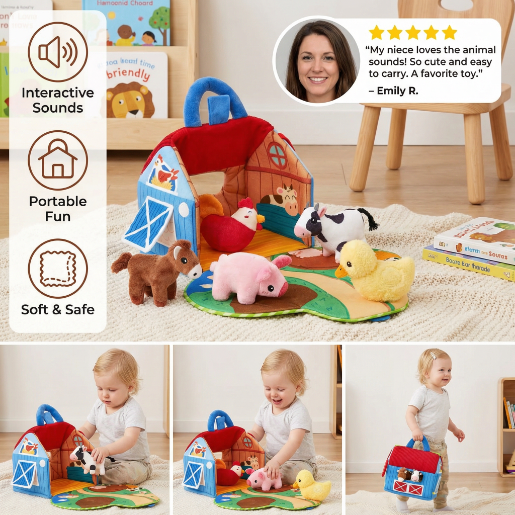 Plush Animal Toys Farm Playset Interactive Learning Fun