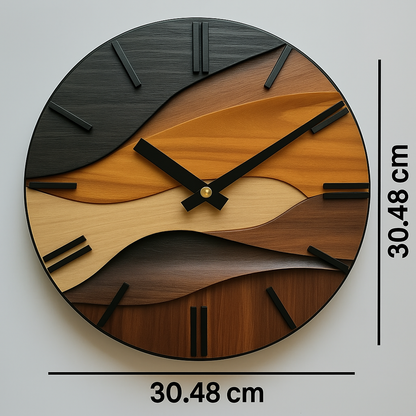 Artistic Round Wall Clock | Nordic Style Faux Wood Grain Design