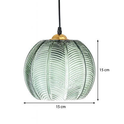 Pumpkin Ribbed Glass Pendant Lamp | Retro Green Hanging Light