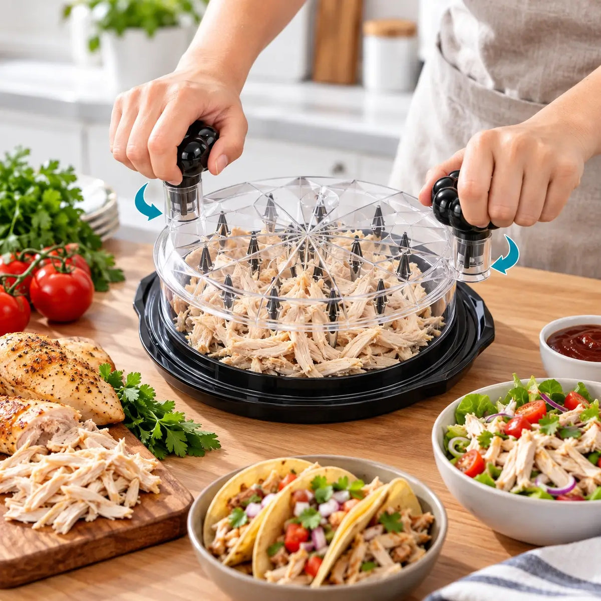 Kitchen Tool Manual Meat Shredder Glass Bowl Non Slip Base