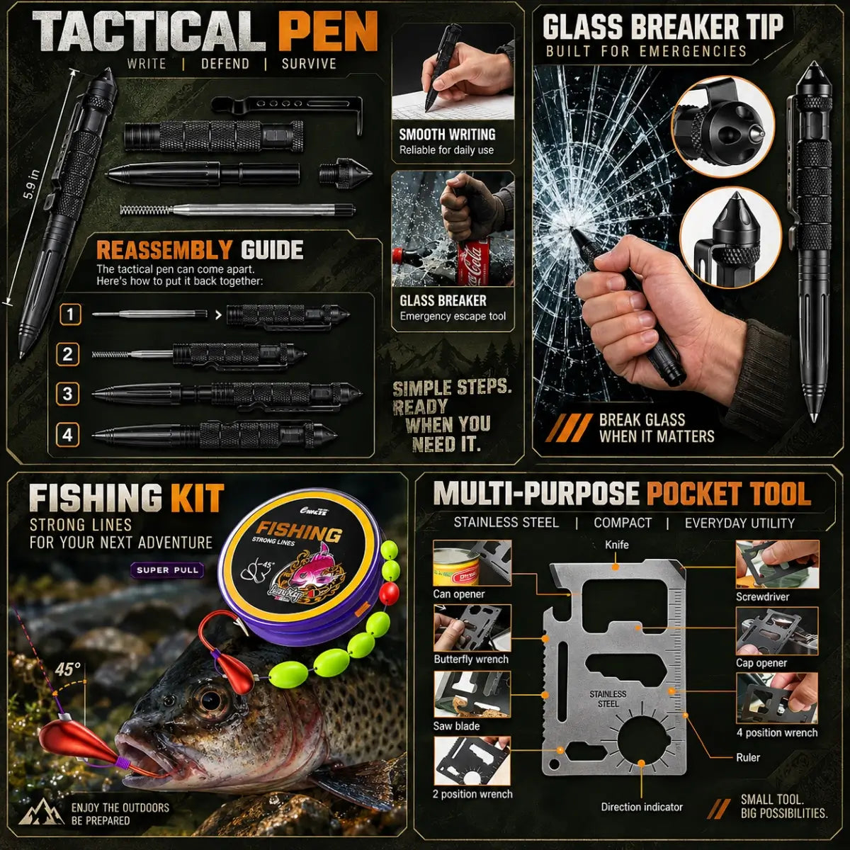 Survival First Aid Backpack Multi-Tool Kit