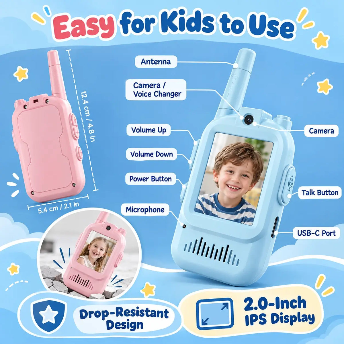 Video-walkietalkie voor kinderen, oplaadbaar speelgoed met camera