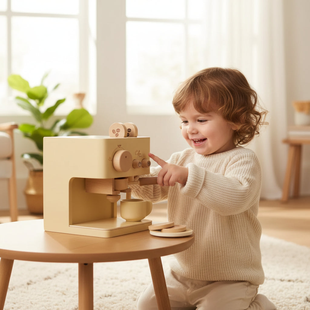 Wooden Coffee Machine Toy Toddlers Pretend Play Kitchen Set - Image 1