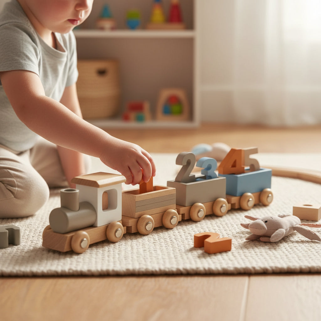 Wooden Train Set Fine Motor Skills Toy Interactive Learning - Image 1
