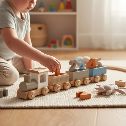 Wooden Train Set Fine Motor Skills Toy Interactive Learning - Image 1