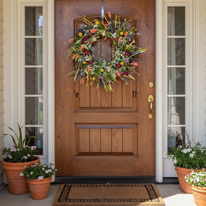 Wreath Front Door Spring Floral Seasonal Decor - Image 1