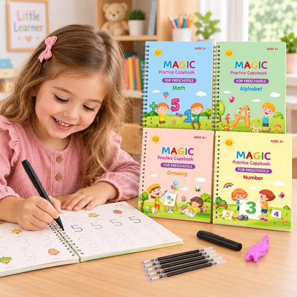 4 Books - Practice Copybook Alphabet Number Drawing Math Workbook